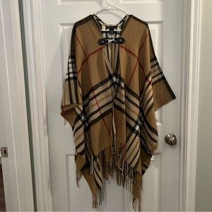 Plaid fringe poncho